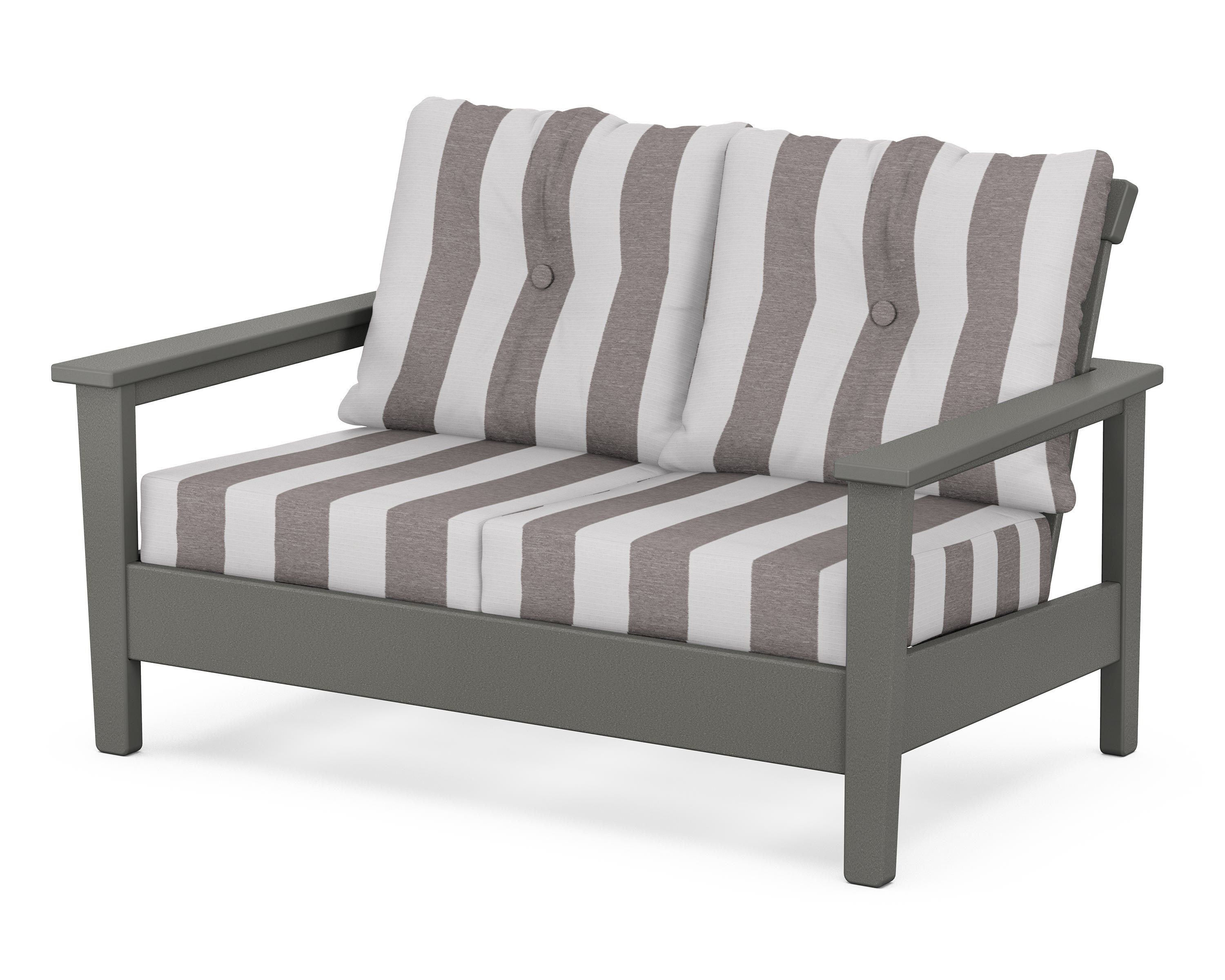 POLYWOOD® Prescott Deep Seating Loveseat in Slate Grey / Cabana Stripe Grey Mist