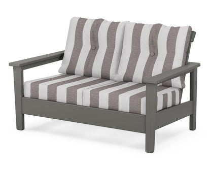 POLYWOOD® Prescott Deep Seating Loveseat in Slate Grey / Cabana Stripe Grey Mist