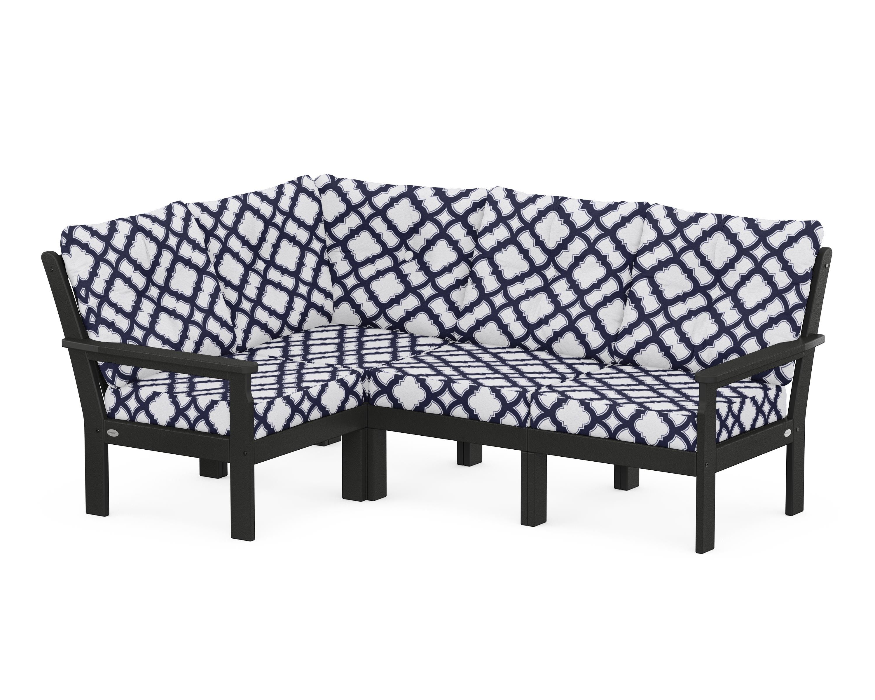 POLYWOOD® Vineyard 4-Piece Sectional in Black / Trellis Navy