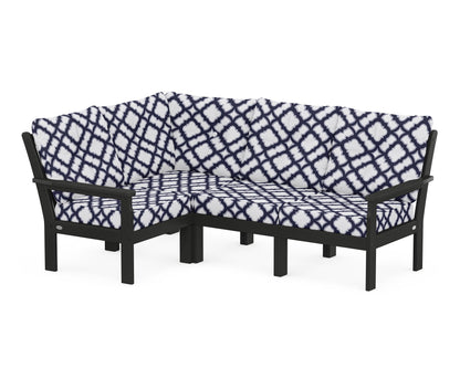 POLYWOOD® Vineyard 4-Piece Sectional in Black / Trellis Navy