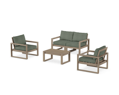 POLYWOOD® EDGE Sectional 4-Piece Deep Seating Set with Loveseat in Vintage Sahara / Cast Sage