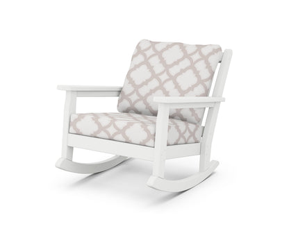 POLYWOOD® Chippendale Deep Seating Rocking Chair in White / Trellis Dune Burlap