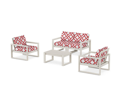 POLYWOOD® EDGE Sectional 4-Piece Deep Seating Set with Loveseat in Sand / Trellis Crimson