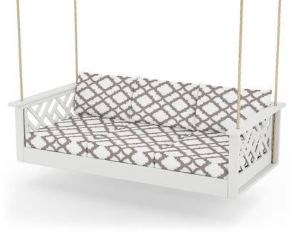 POLYWOOD® Chippendale Daybed Swing in White / Trellis Grey Mist