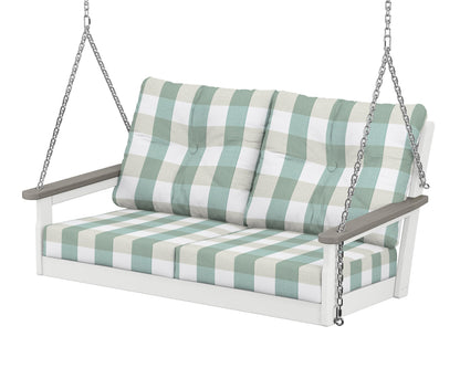POLYWOOD® Vineyard Deep Seating Swing in White / Driftwood / Buffalo Plaid Glacier Spa