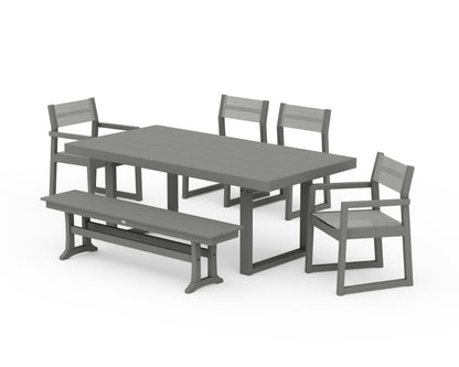 POLYWOOD® EDGE Sling 6-Piece Dining Set with Bench in Slate Grey / Metallic Sling