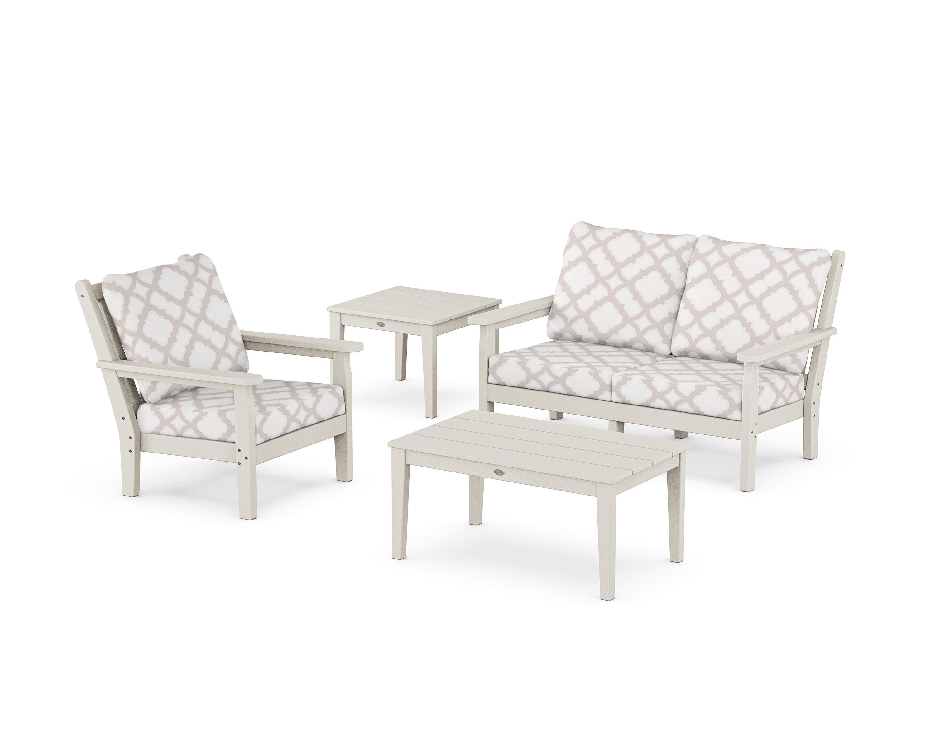 POLYWOOD® Chippendale 4-Piece Deep Seating Set in Sand / Trellis Dune Burlap