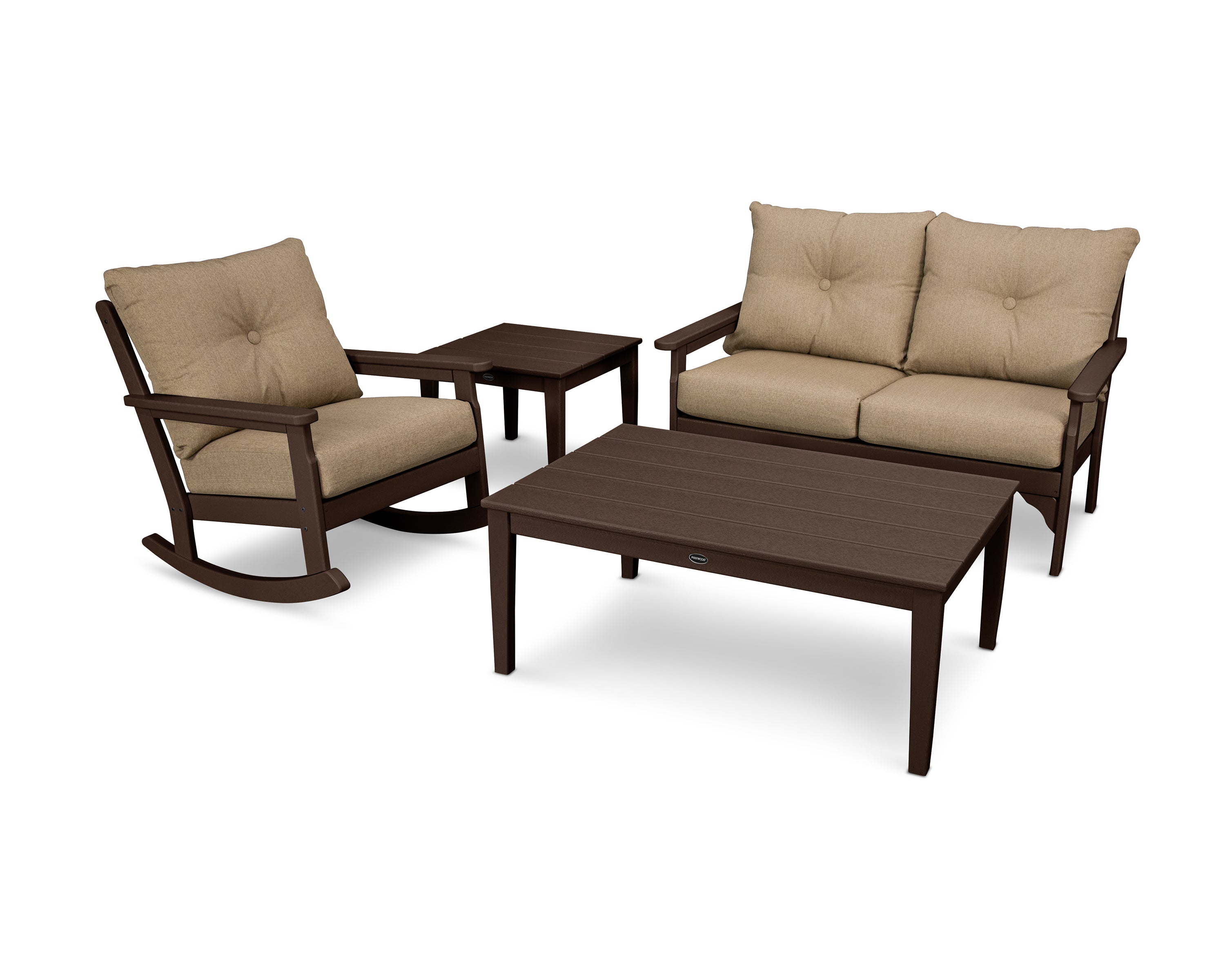 POLYWOOD® Vineyard 4-Piece Deep Seating Rocker Set in Mahogany / Sesame