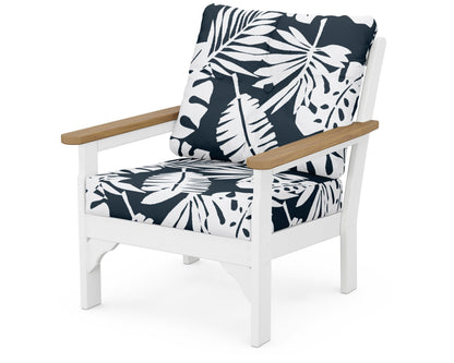 POLYWOOD® Vineyard Deep Seating Chair in White / Natural / Leaf Marine Indigo