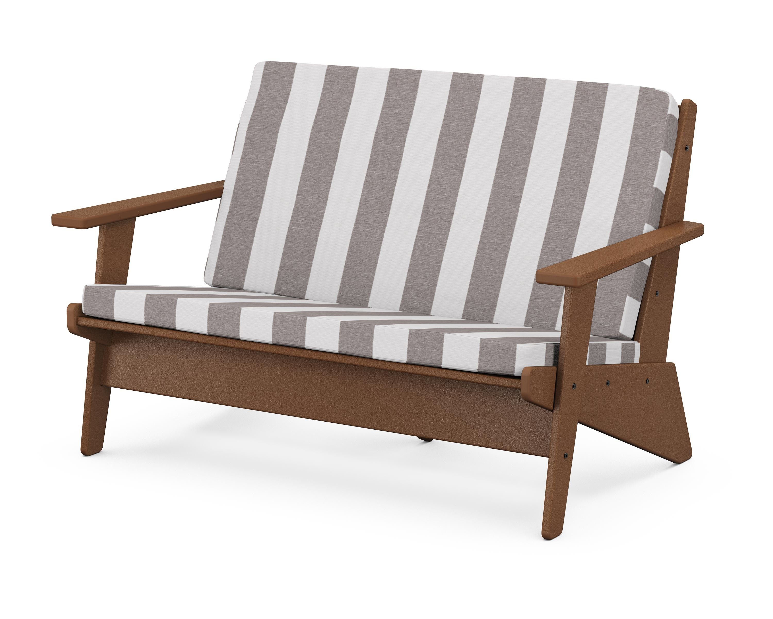 POLYWOOD® Riviera Modern Lounge Loveseat in Teak / Cabana Stripe Grey Mist