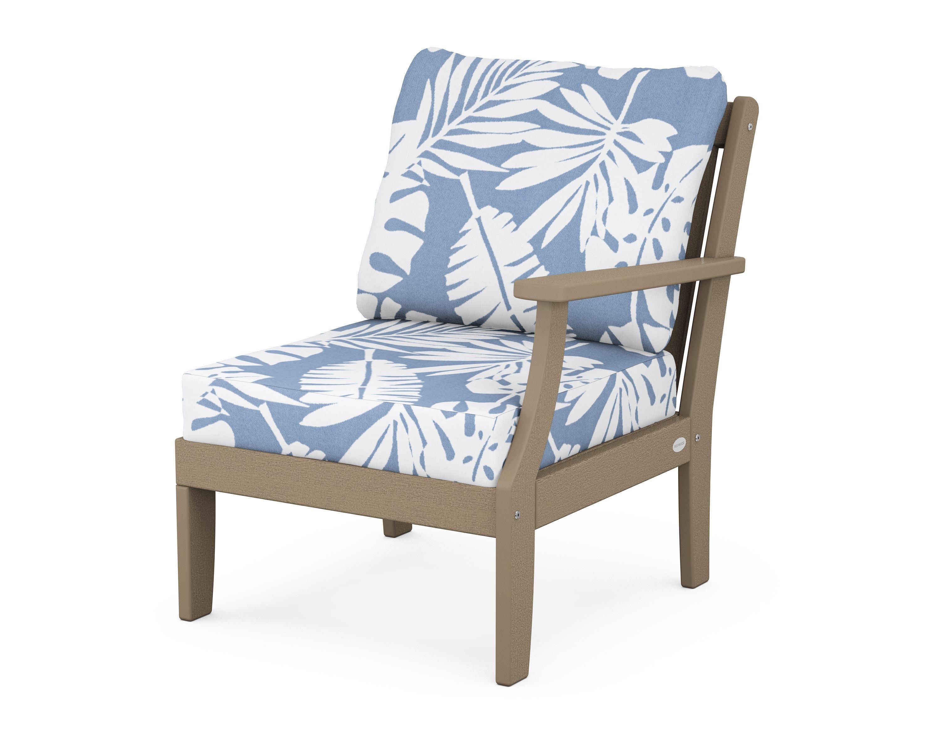 POLYWOOD® Braxton Modular Right Arm Chair in Vintage Sahara / Leaf Sky Blue