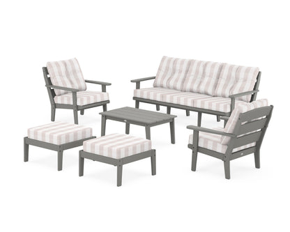 POLYWOOD® Lakeside 6-Piece Lounge Sofa Set in Slate Grey / Buffalo Plaid Dune Burlap