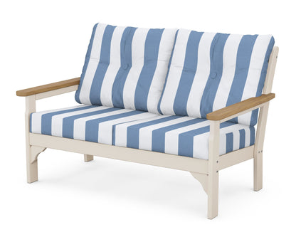 POLYWOOD® Vineyard Deep Seating Loveseat in Sand / Natural / Cabana Stripe Sky Blue