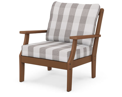 POLYWOOD® Braxton Deep Seating Chair in Teak / Buffalo Plaid Grey Mist