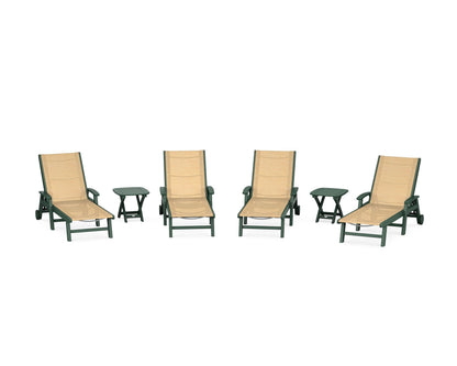 POLYWOOD® Coastal Chaise 6-Piece Set with Wheels in Green / Dupioni Apricot Sling