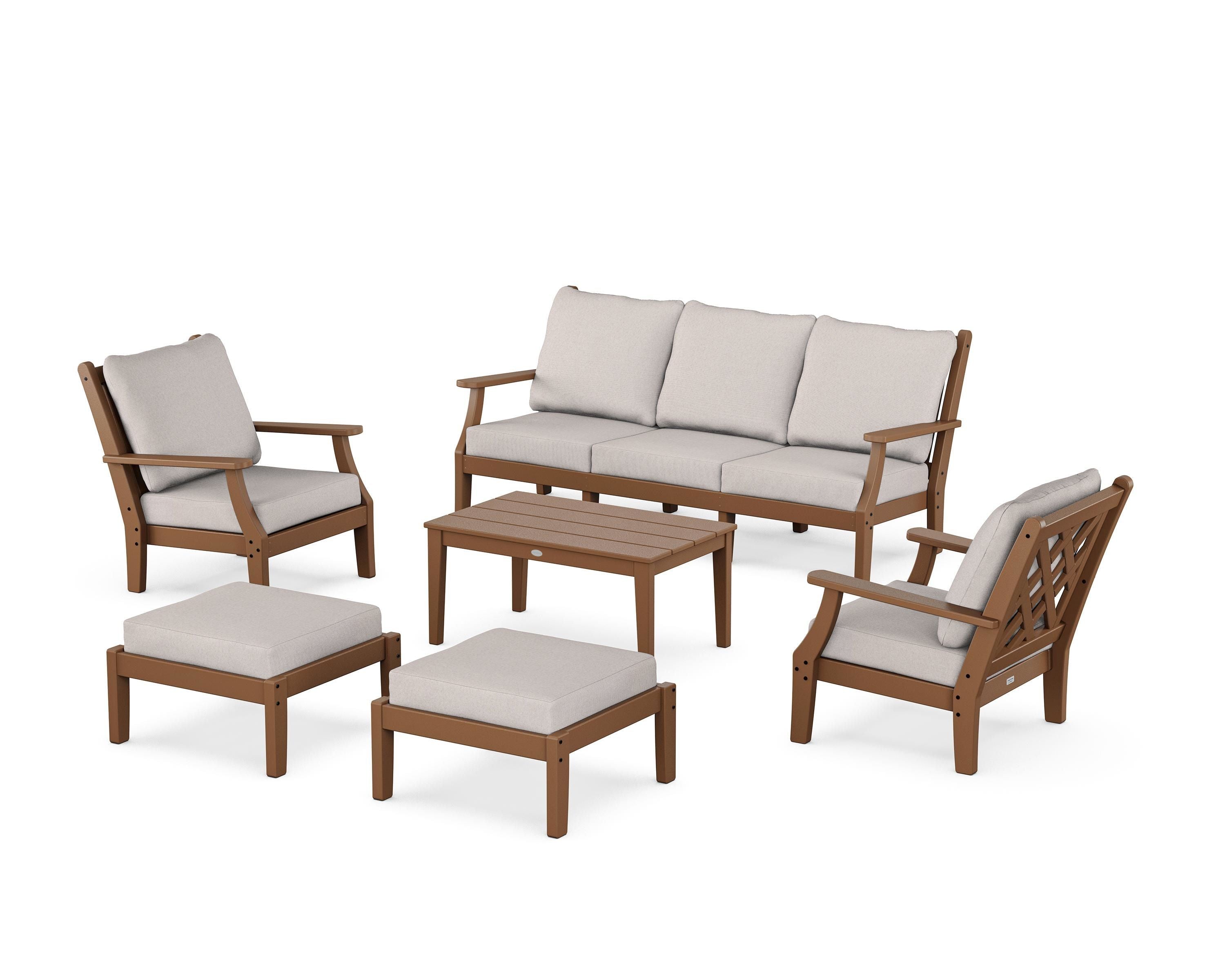 Country Living Wovendale 6-Piece Lounge Sofa Set in Teak / Dune Burlap