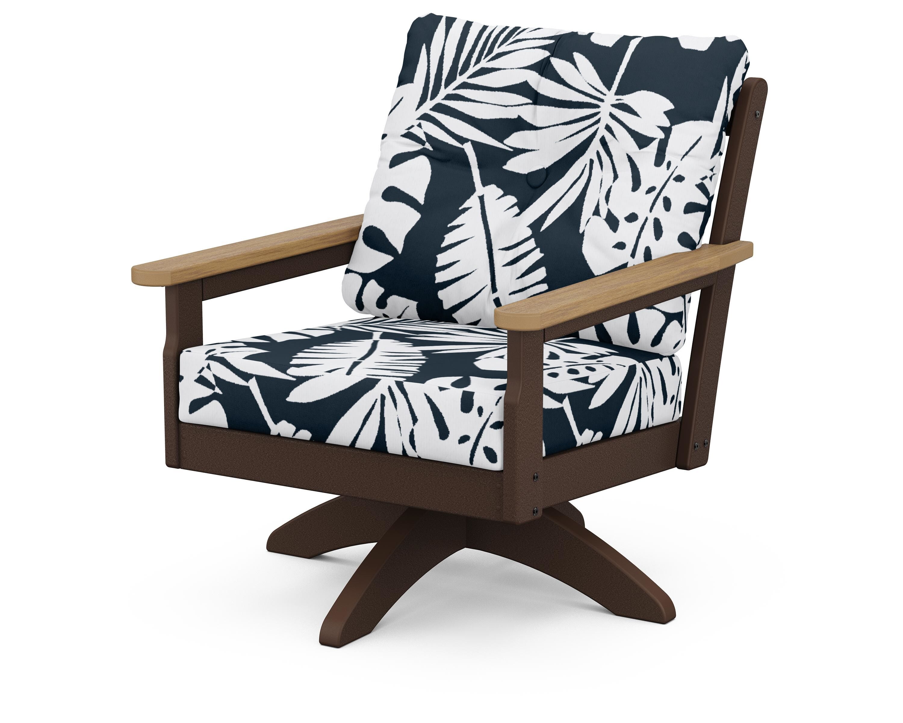 POLYWOOD® Vineyard Deep Seating Swivel Chair in Mahogany / Natural / Leaf Marine Indigo