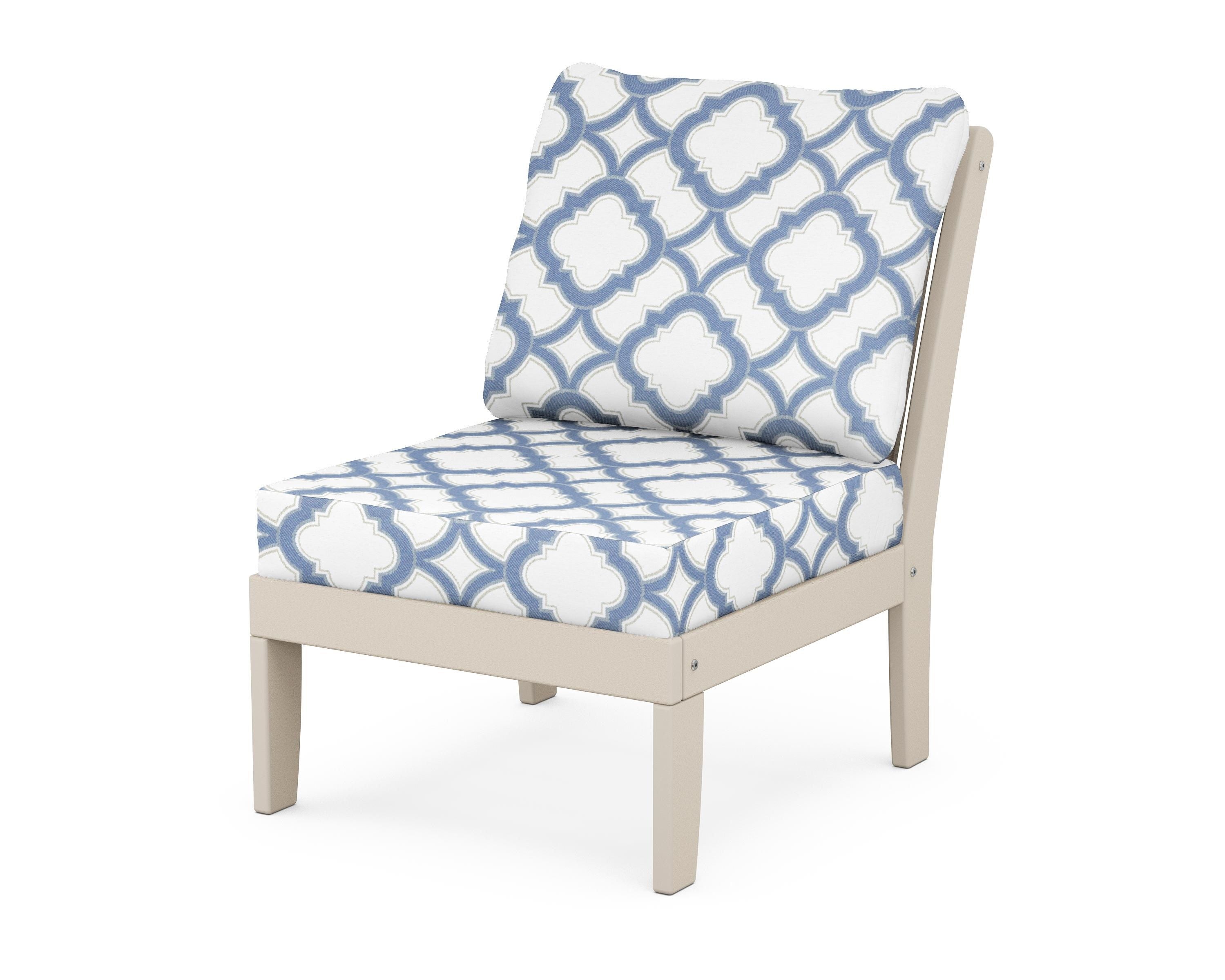 POLYWOOD® Braxton Modular Armless Chair in Sand / Trellis Sky Blue