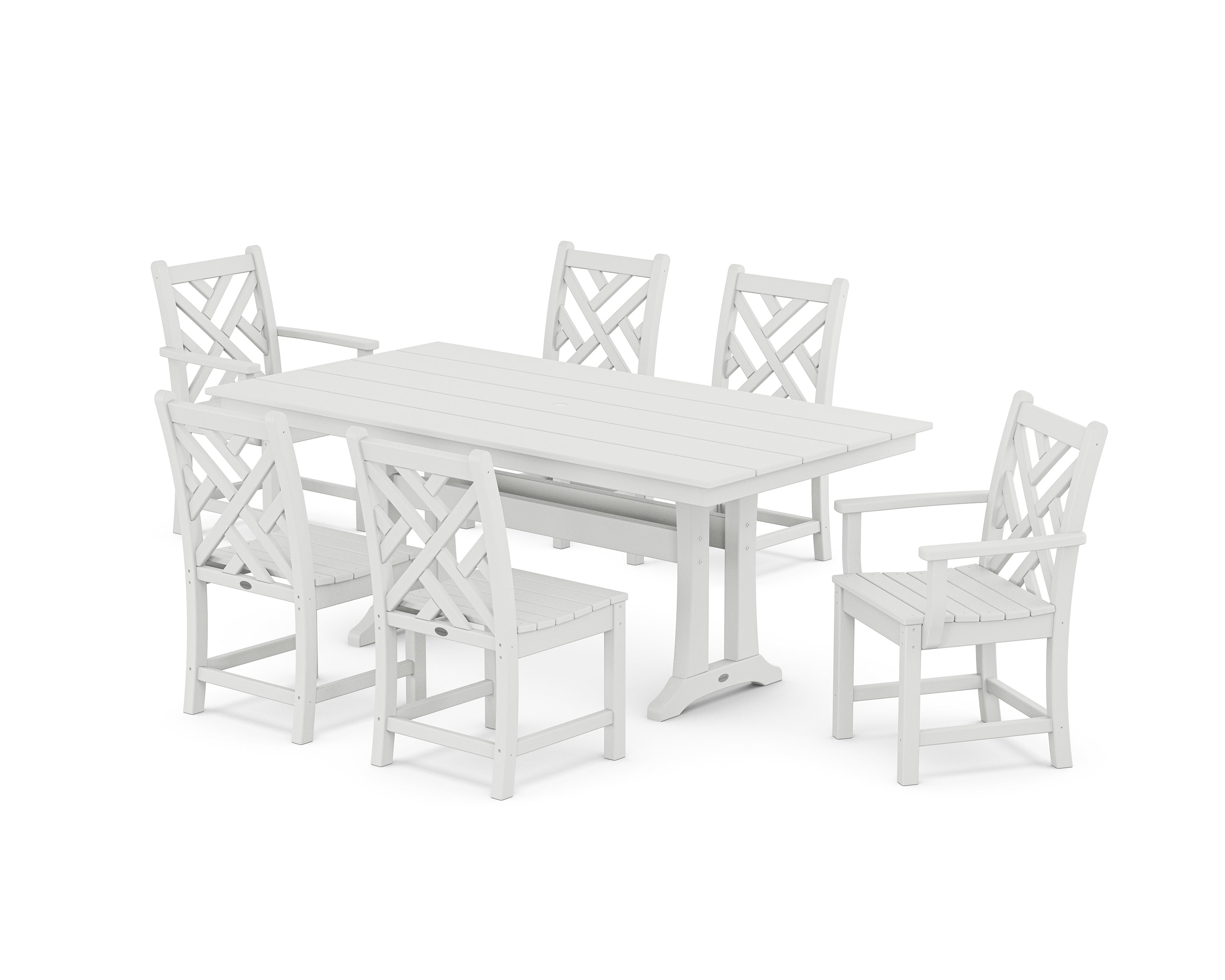 POLYWOOD® Chippendale 7-Piece Farmhouse Trestle Dining Set in White