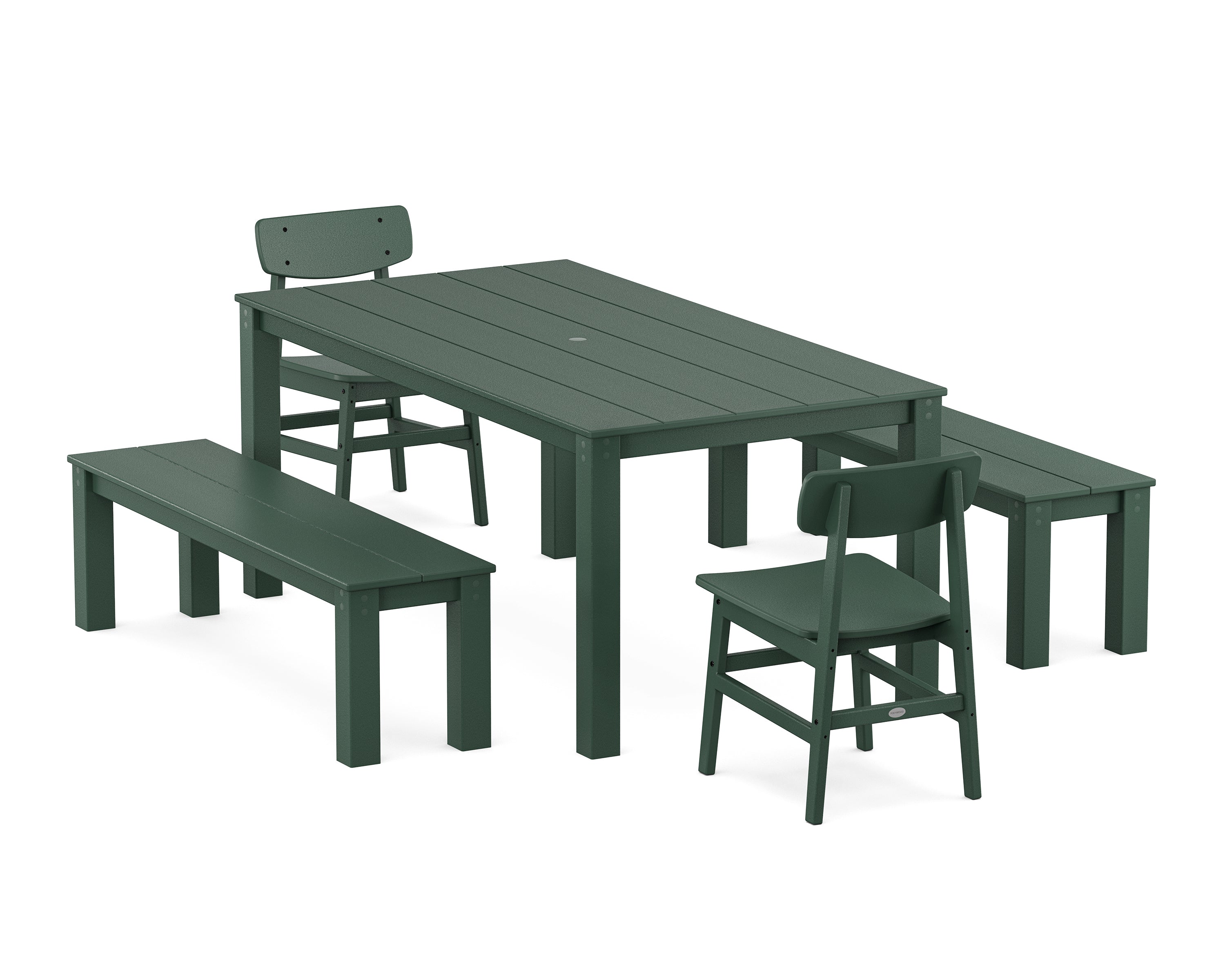 POLYWOOD® Modern Studio Urban Chair 5-Piece Parsons Dining Set with Benches in Green