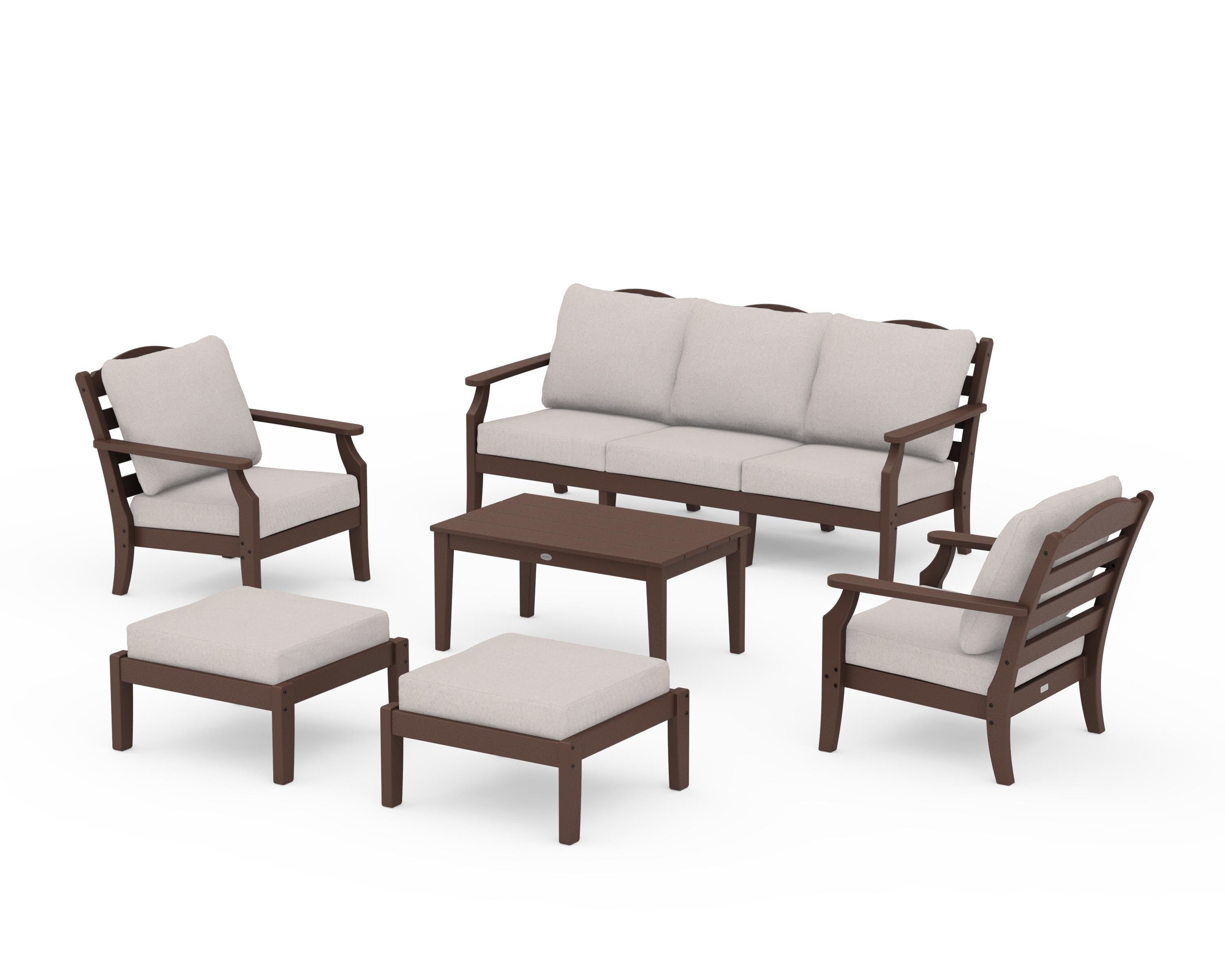 Draper James™ by  POLYWOOD® Savannah 6-Piece Lounge Sofa Set in Mahogany / Dune Burlap
