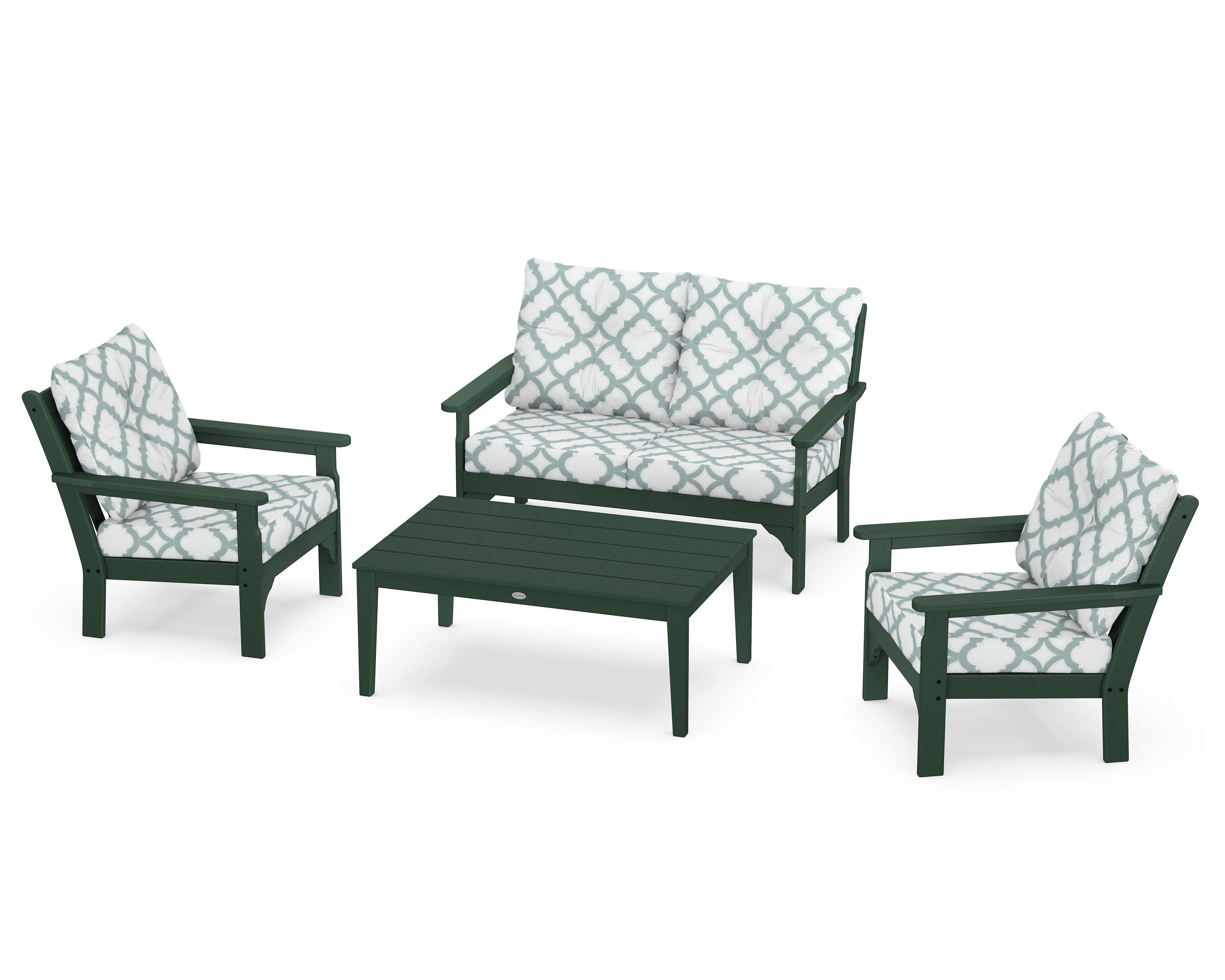 POLYWOOD® Vineyard 4-Piece Deep Seating Set in Green / Trellis Glacier Spa