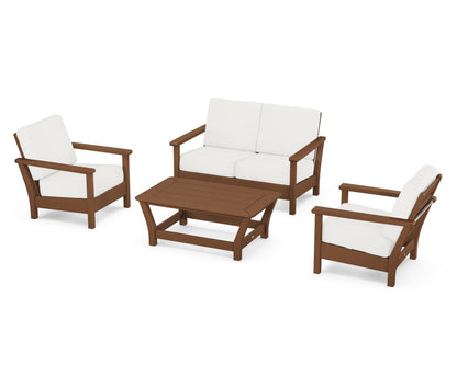 POLYWOOD® Harbour 4-Piece Deep Seating Set in Teak / Natural Linen