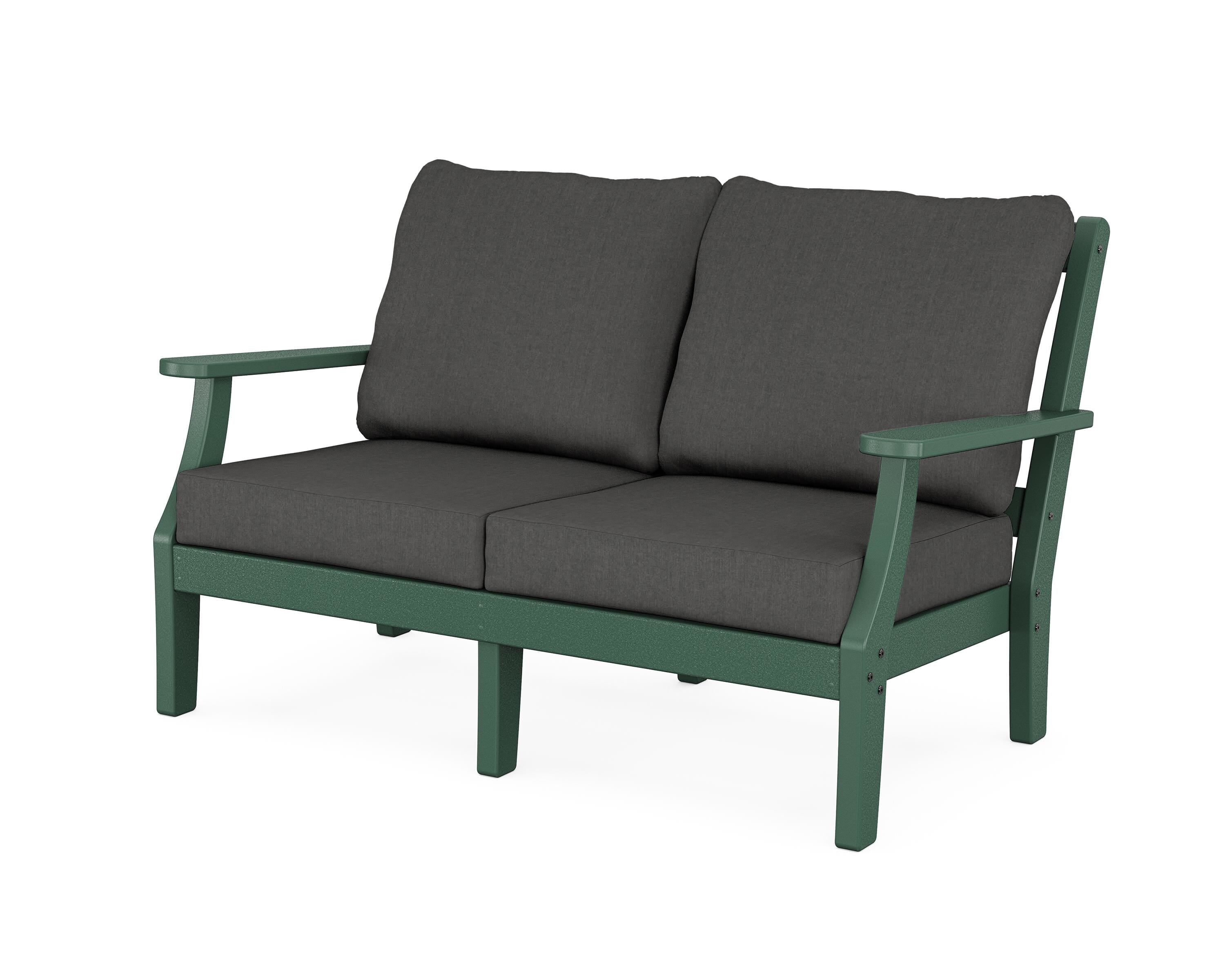 Martha Stewart by POLYWOOD® Chinoiserie Deep Seating Loveseat in Green / Spectrum Carbon