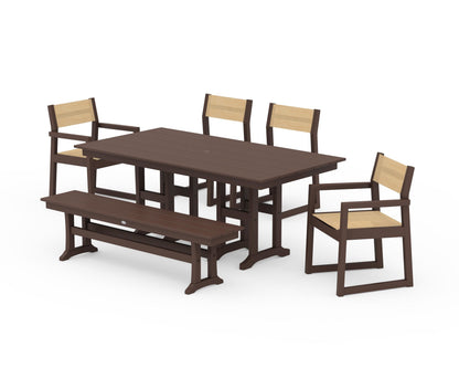 POLYWOOD® EDGE Sling 6-Piece Farmhouse Dining Set in Mahogany / Dupioni Apricot Sling