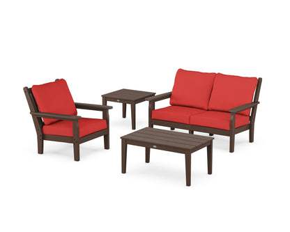 POLYWOOD® Chippendale 4-Piece Deep Seating Set in Mahogany / Crimson Linen