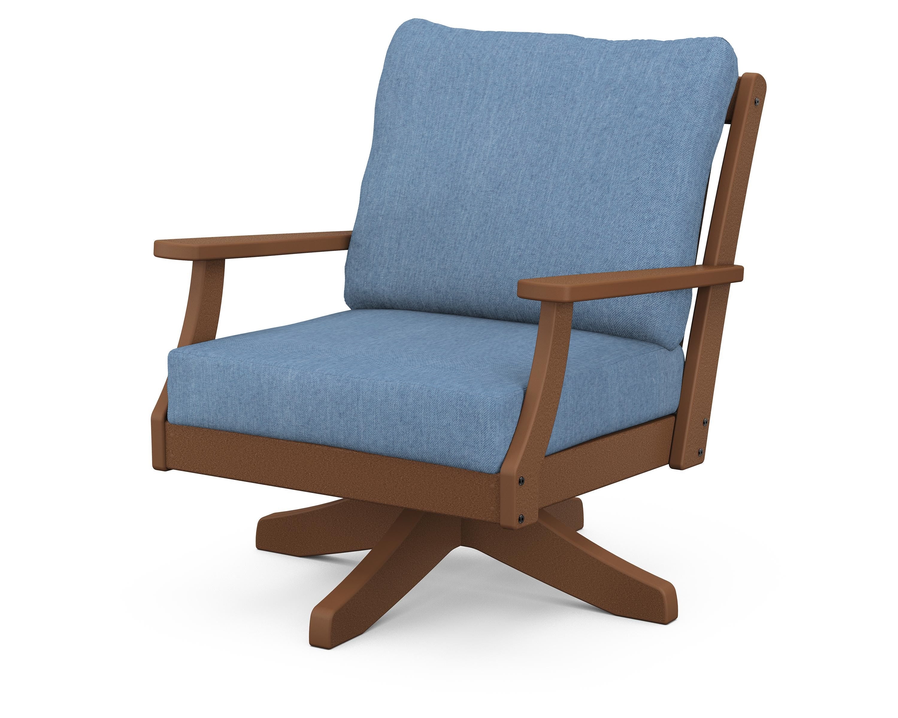 POLYWOOD® Braxton Deep Seating Swivel Chair in Teak / Sky Blue