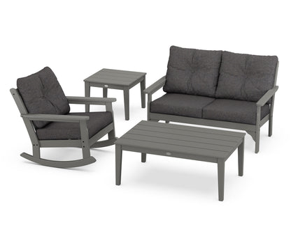 POLYWOOD® Vineyard 4-Piece Deep Seating Rocker Set in Slate Grey / Ash Charcoal