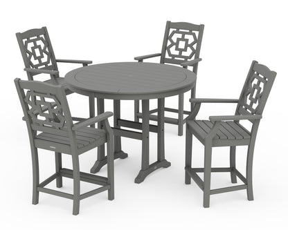 Martha Stewart by POLYWOOD® Chinoiserie 5-Piece Round Counter Set in Slate Grey