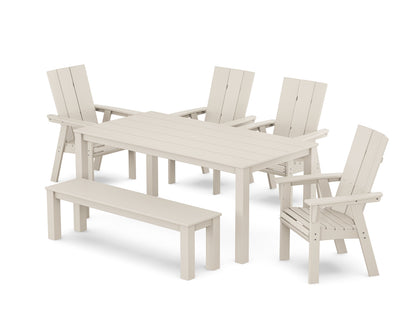 POLYWOOD® Modern Curveback Adirondack 6-Piece Parsons Dining Set with Bench in Sand