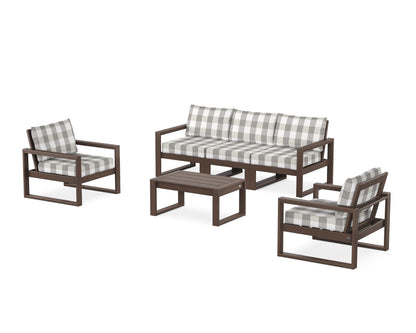 POLYWOOD® EDGE Sectional 4-Piece Deep Seating Set with Sofa in Mahogany / Buffalo Plaid Grey Mist
