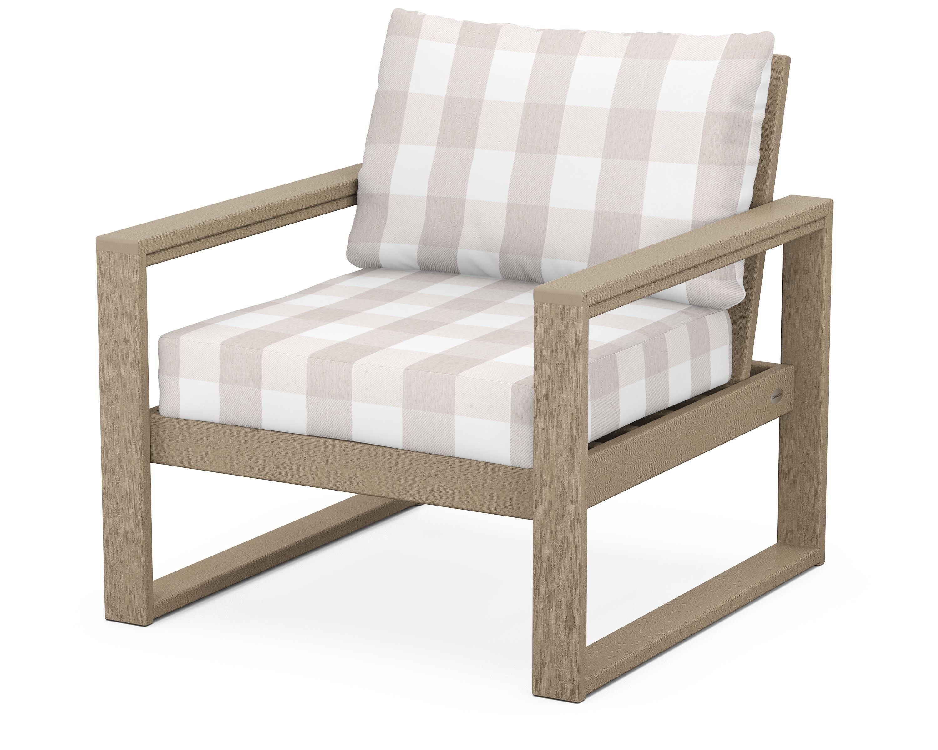 POLYWOOD® EDGE Club Chair in Vintage Sahara / Buffalo Plaid Dune Burlap