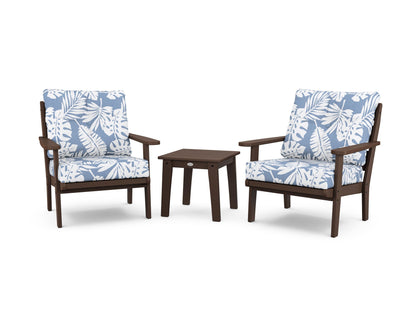 POLYWOOD® Lakeside 3-Piece Deep Seating Chair Set in Mahogany / Leaf Sky Blue