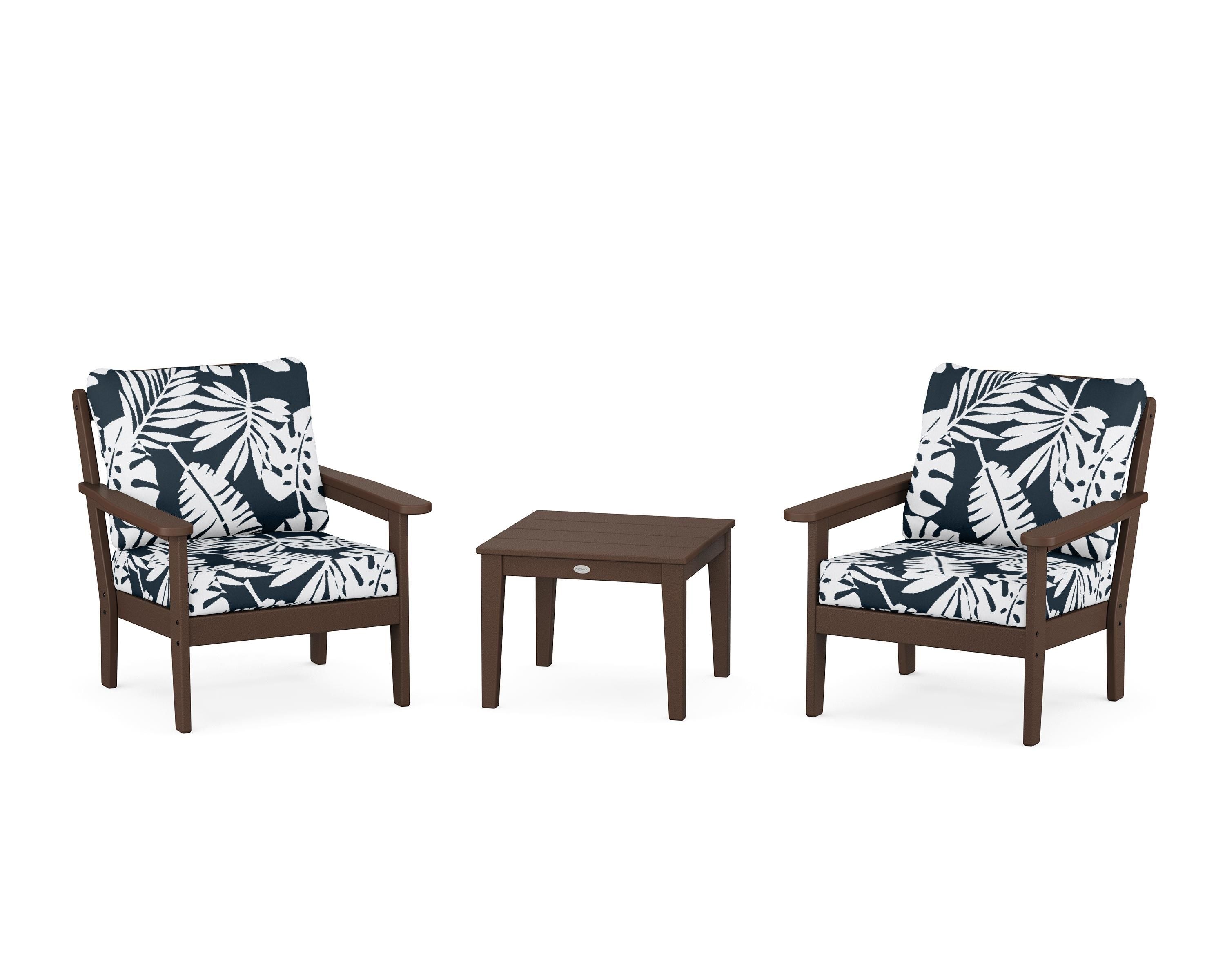 Country Living Cottage 3-Piece Deep Seating Set in Mahogany / Leaf Marine Indigo