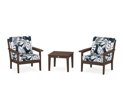 Country Living Cottage 3-Piece Deep Seating Set in Mahogany / Leaf Marine Indigo