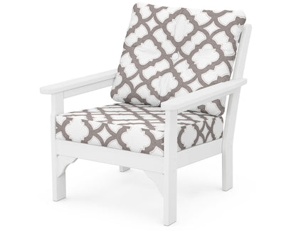 POLYWOOD® Vineyard Deep Seating Chair in White / Trellis Grey Mist