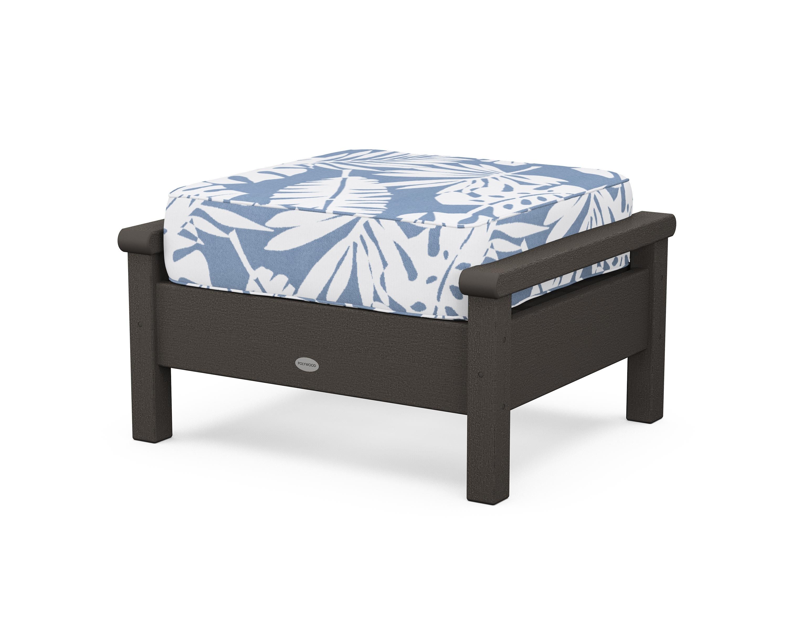 POLYWOOD® Harbour Deep Seating Ottoman in Vintage Coffee / Leaf Sky Blue