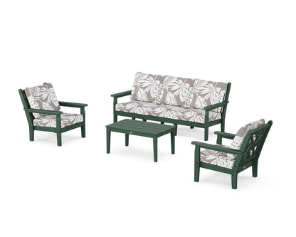 POLYWOOD® Chippendale 4-Piece Deep Seating Set with Sofa in Green / Leaf Grey Mist