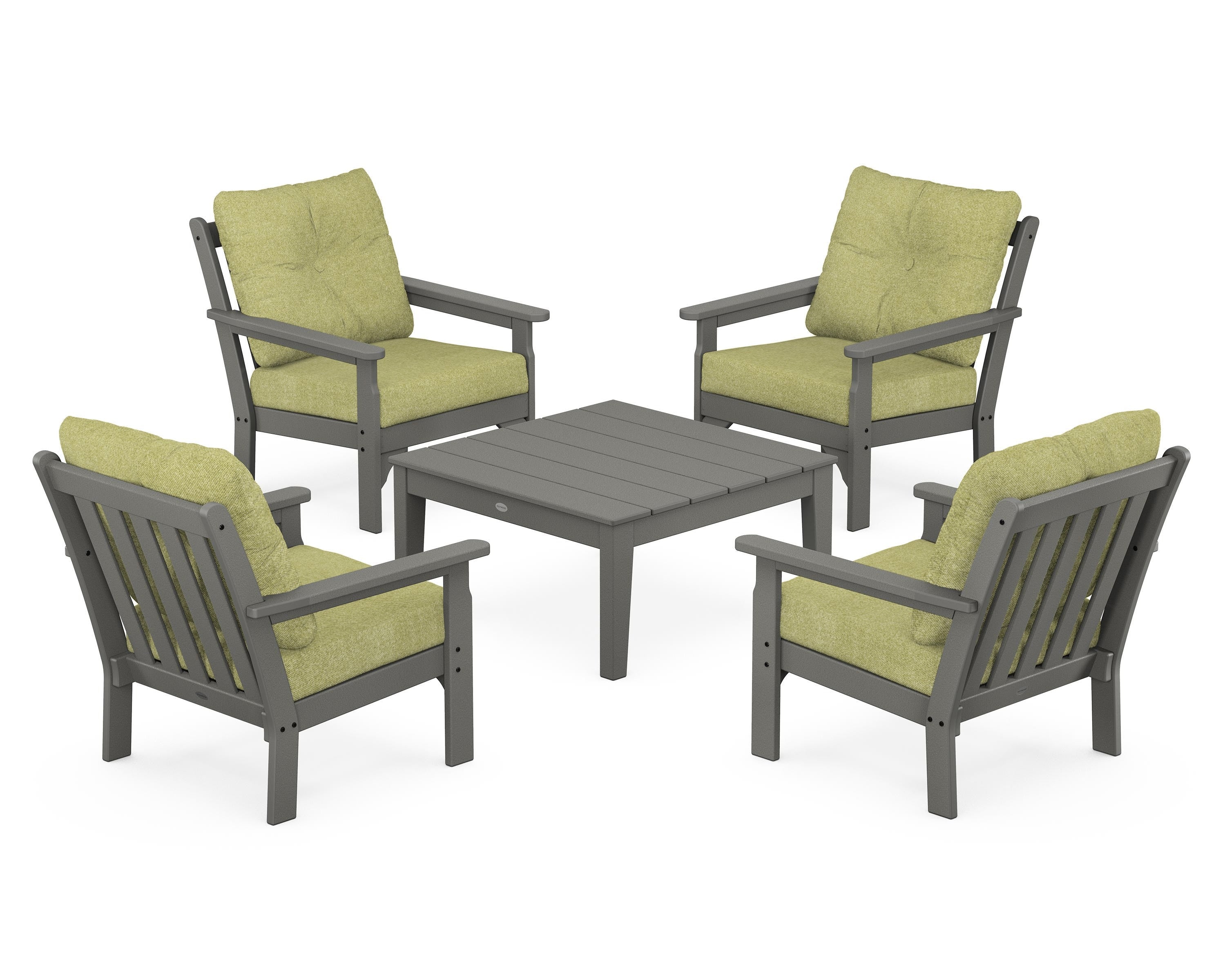 POLYWOOD® Vineyard 5-Piece Deep Seating Conversation Set in Slate Grey / Chartreuse Boucle