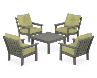 POLYWOOD® Vineyard 5-Piece Deep Seating Conversation Set in Slate Grey / Chartreuse Boucle