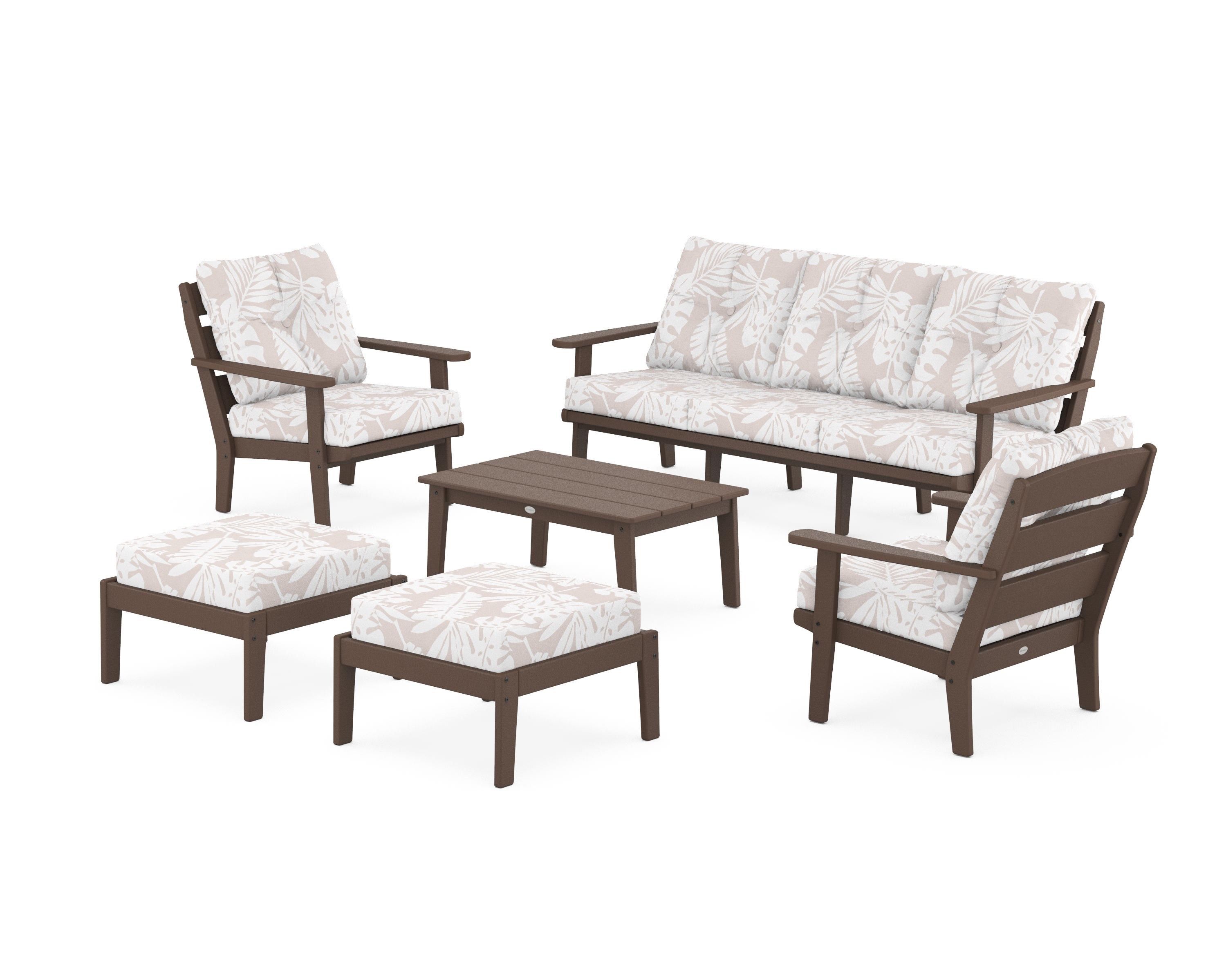 POLYWOOD® Lakeside 6-Piece Lounge Sofa Set in Mahogany / Leaf Dune Burlap