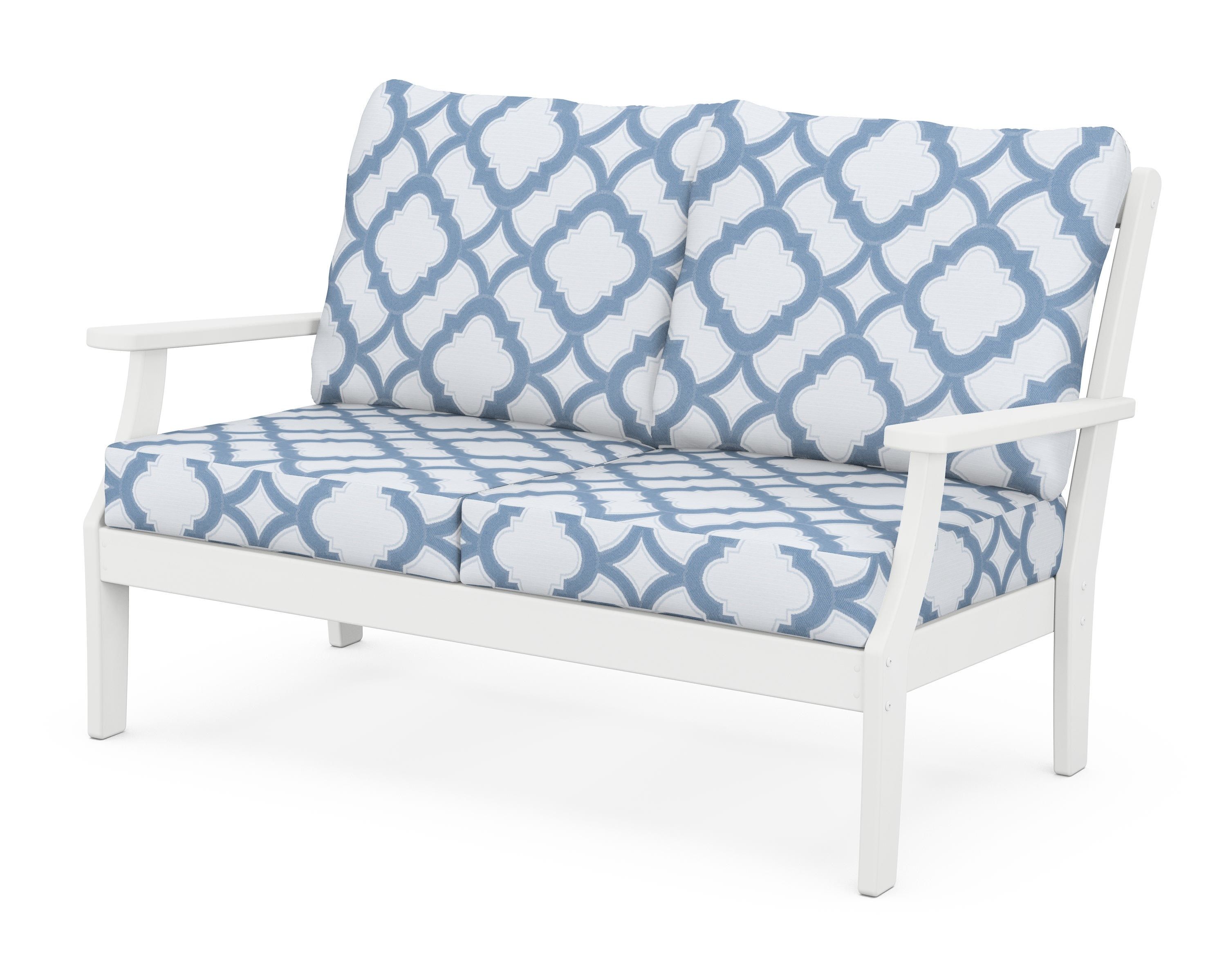 POLYWOOD® Braxton Deep Seating Loveseat in White / Trellis Sky Blue