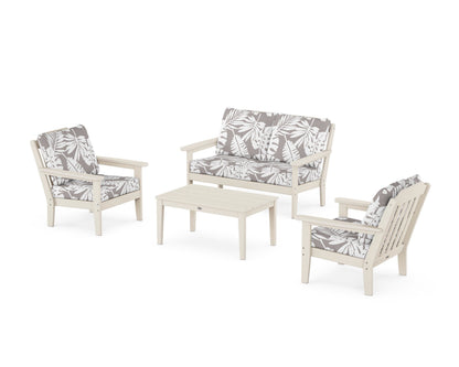 Country Living Cottage 4-Piece Deep Seating Set with Loveseat in Sand / Leaf Grey Mist