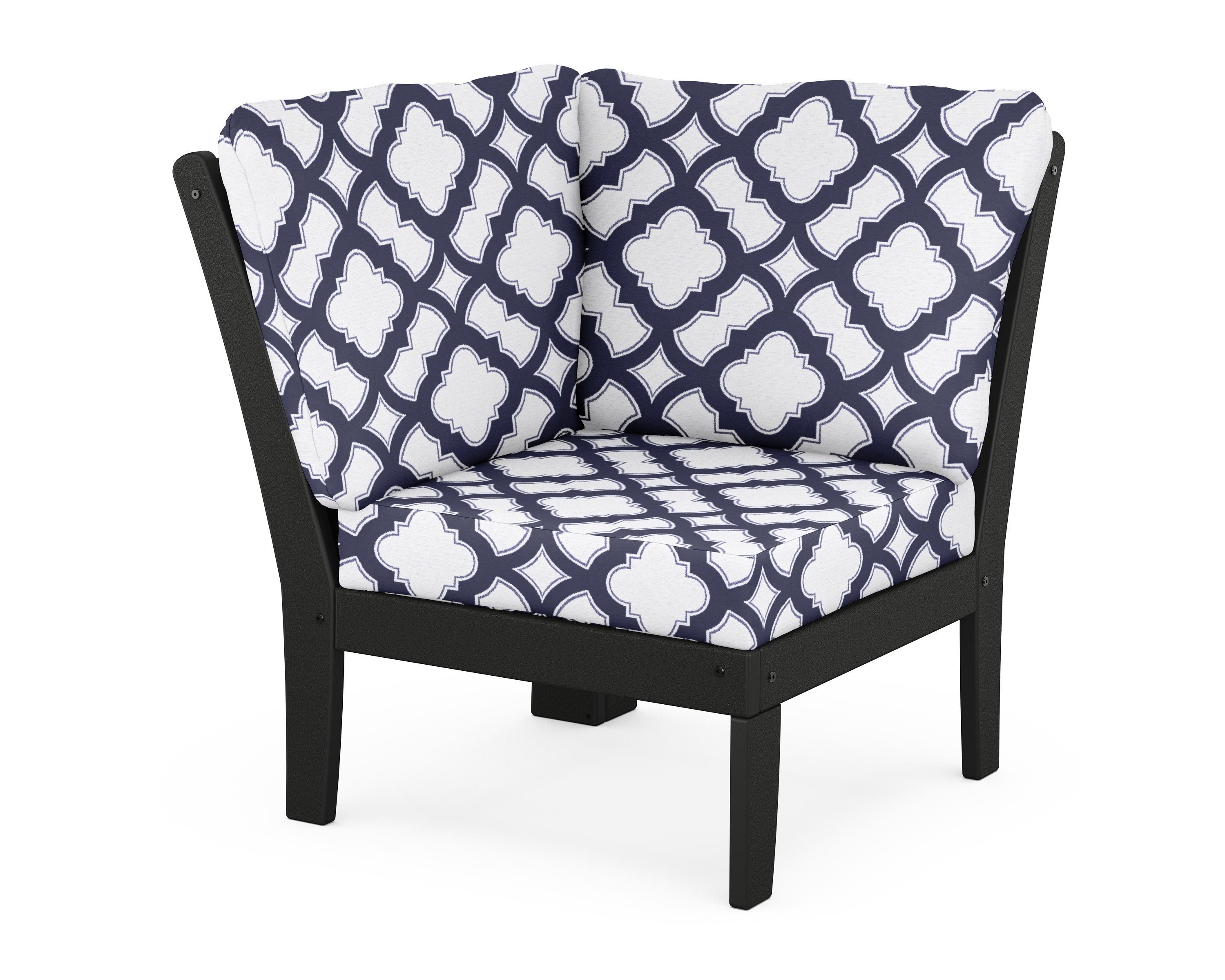 POLYWOOD® Braxton Modular Corner Chair in Black / Trellis Navy