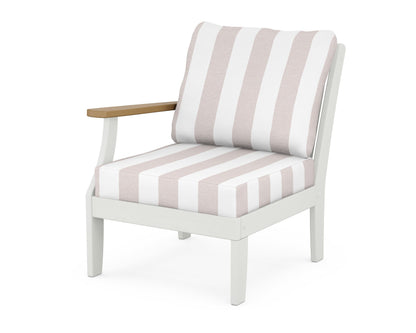 POLYWOOD® Braxton Modular Left Arm Chair in White / Natural / Cabana Stripe Dune Burlap