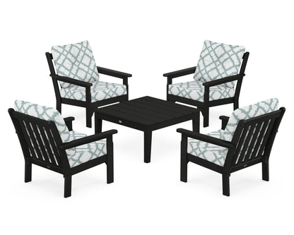 POLYWOOD® Vineyard 5-Piece Deep Seating Conversation Set in Black / Trellis Glacier Spa